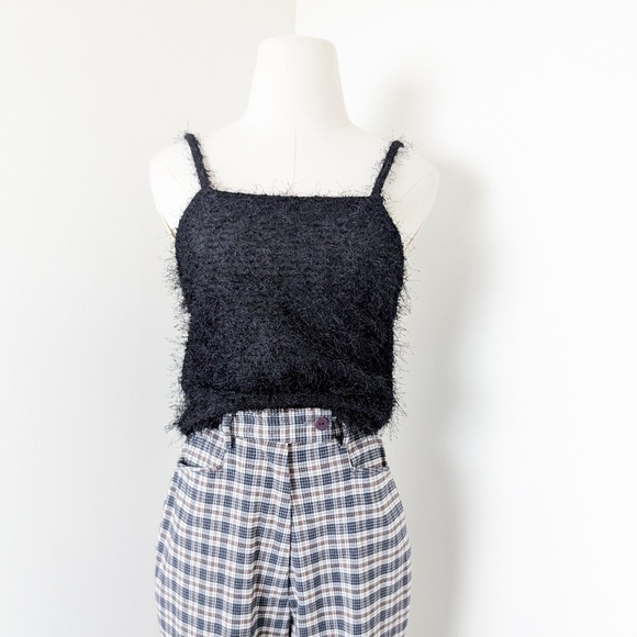 90's Fuzzy Tank Top Cropped Sleeveless Spaghetti Straps Texture - Picture 2 of 7